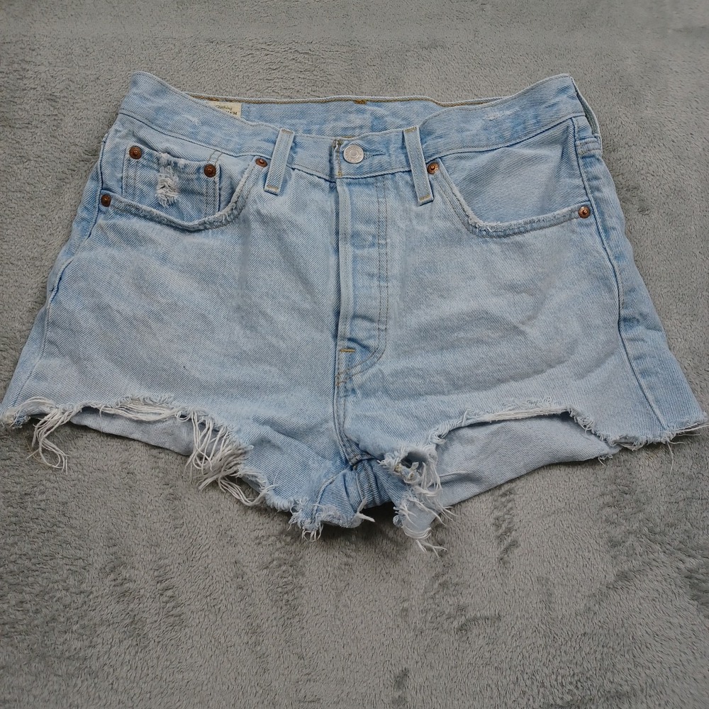Levis 501 Shorts Womens 28 Blue Denim Pockets Casual Modern Premium Cut Off